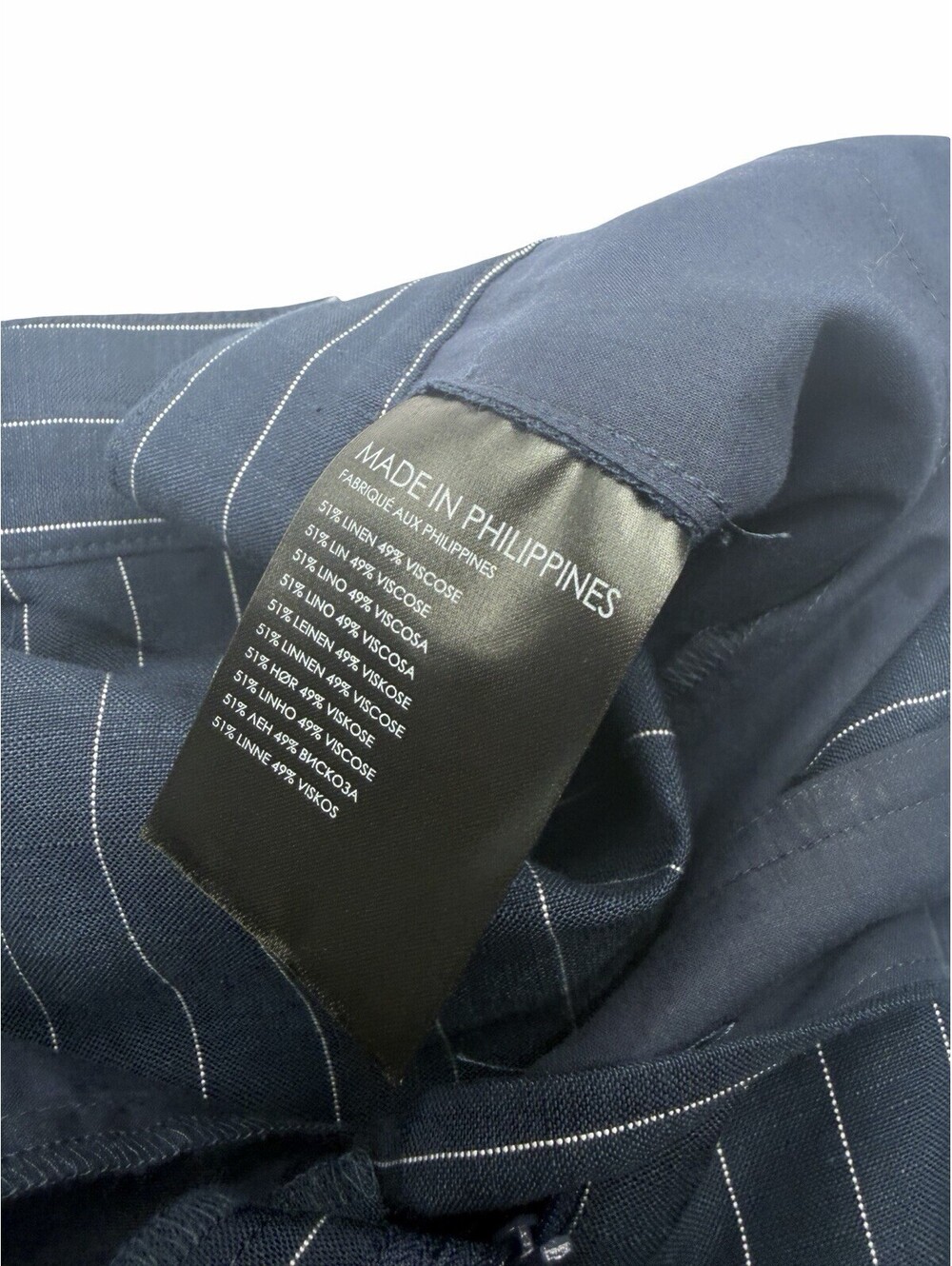 Club Monaco Women's Linen Blend Wide Leg Pleated Pants Striped Blue Size US 6 - Picture 6 of 6